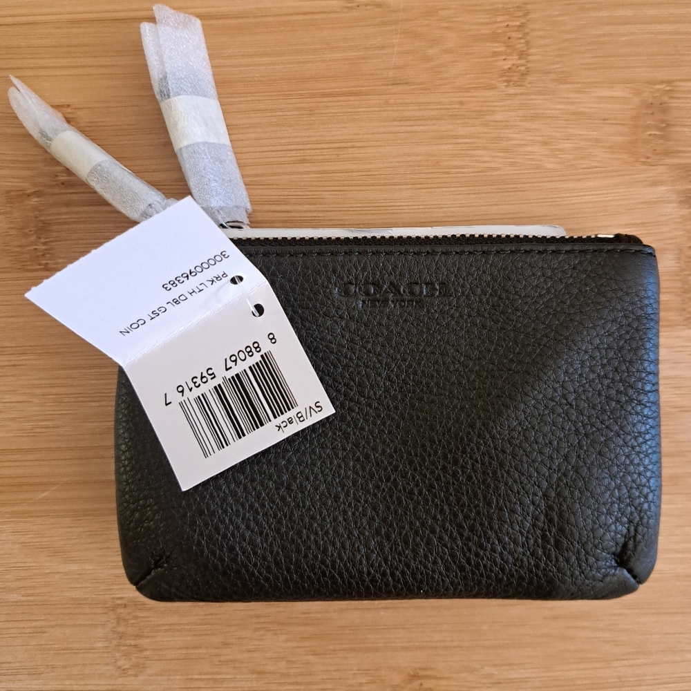 🔥NWT, COACH Park Pebbled Leather Double Gusset Zip Coin Wallet In Black, Silver - Picture 3 of 13
